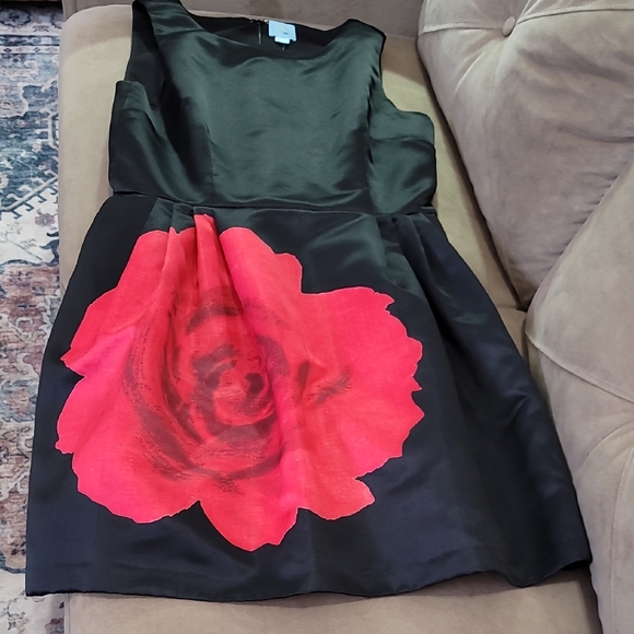 CeCe Black Mini Dress with Red Floral Design - Picture 3 of 4